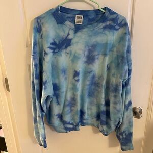 PINK Blue and white tye-dye slouchy sweatshirt- size small